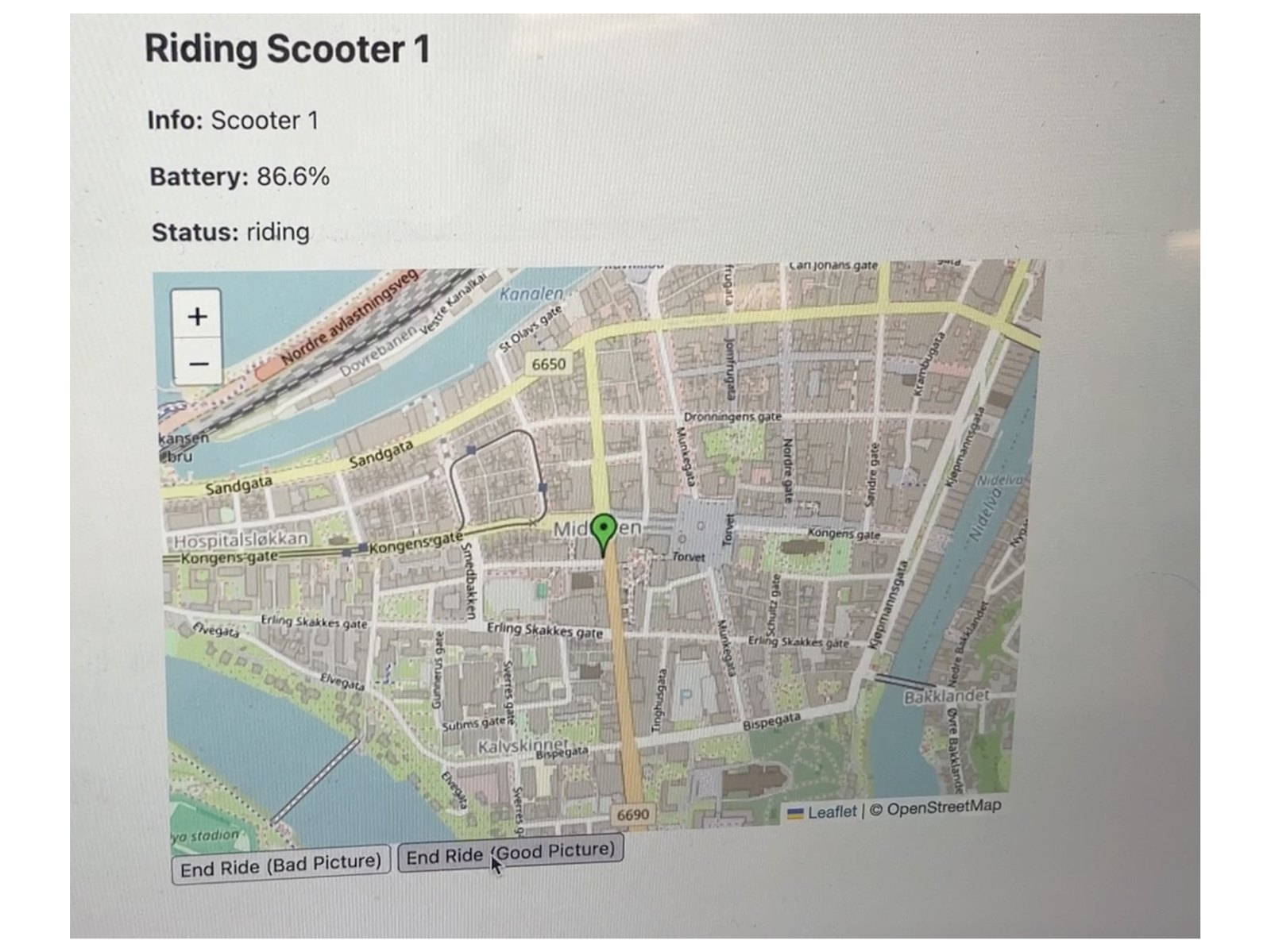 The rider interface during a ride